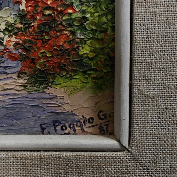 F. Poggio G. Vintage 1987 Italian Landscape Impasto Textured Oil Small Painting - Picture 3 of 12